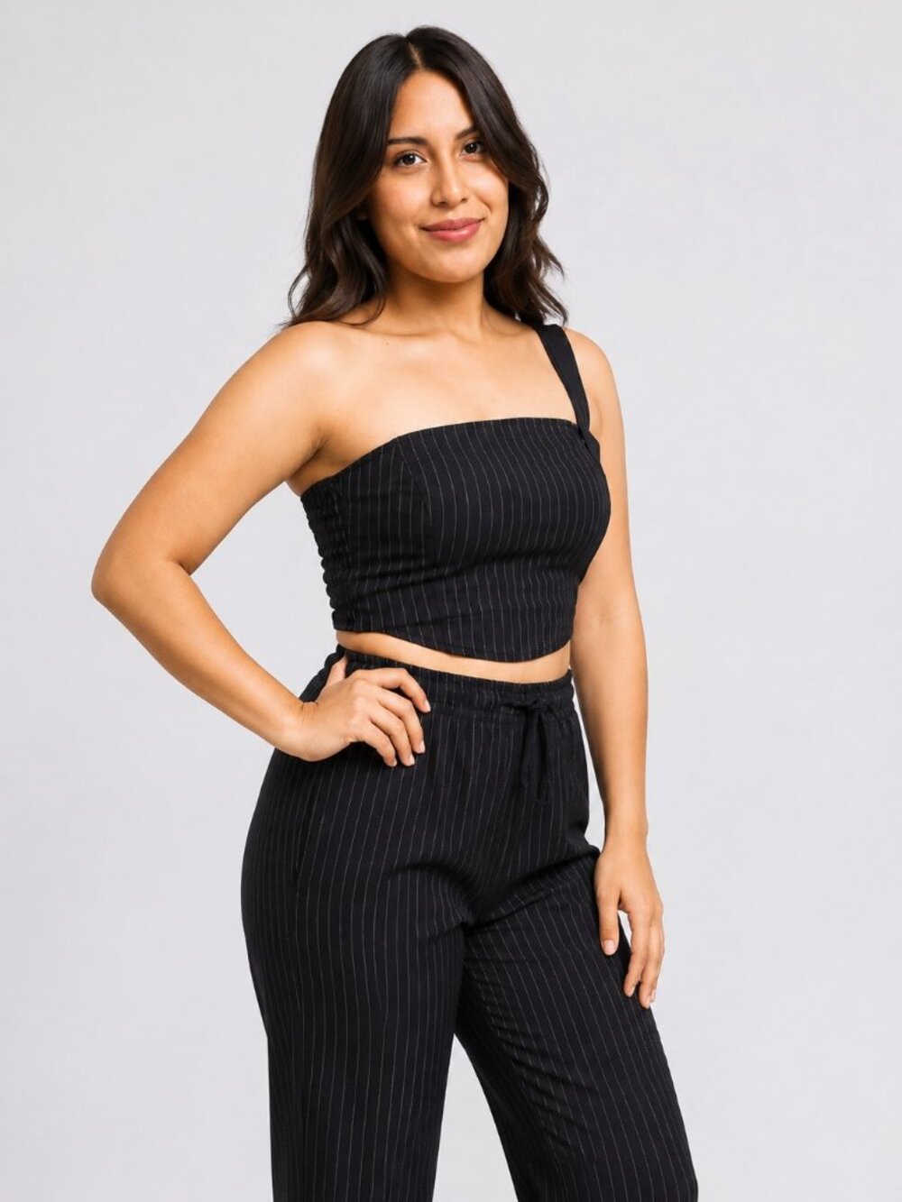 Women’s Navy Blue 2-Piece Strapless Matching Set, Bandeau Top & Pants